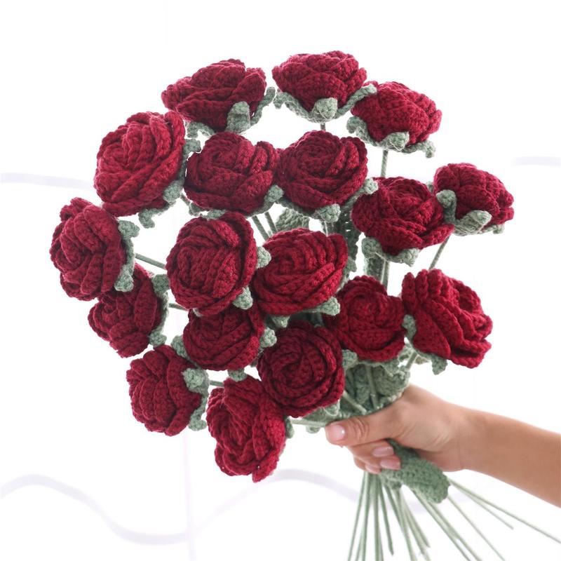 Artificial Flower without Vase, 18pcs Creative DIY Handwoven Knitted Faux Rose Flower, Decorative Flower for Home Decor, Faux Colored Roses Decorations