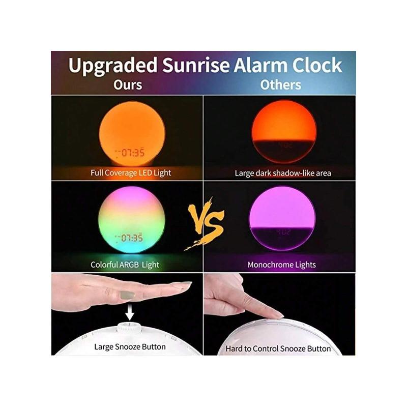 Wake Up Light Sunrise Alarm Clock For People, Heavy Sleepers, Bedroom, With Sunrise Simulation, Sleep Aid, Dual Alarms, FM Radio, Snooze, Nightlight, Daylight, 14 Colors, 7 Natural Sounds, Ideal For Gift