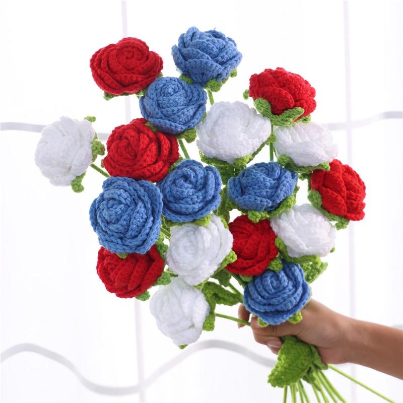 Artificial Flower without Vase, 18pcs Creative DIY Handwoven Knitted Faux Rose Flower, Decorative Flower for Home Decor, Faux Colored Roses Decorations