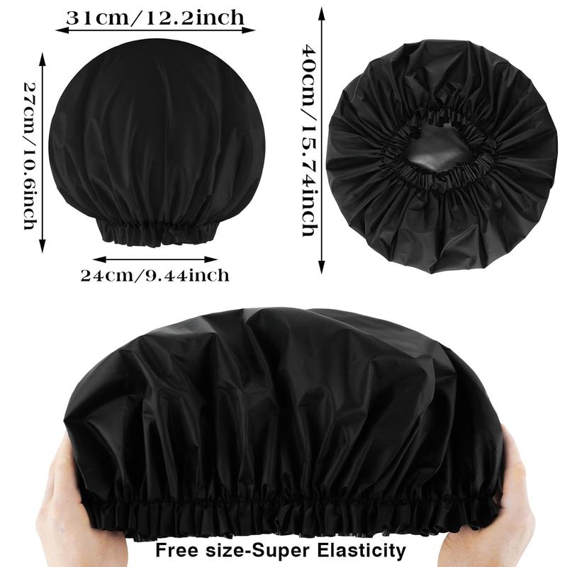 2 count Large Shower Cap for Braids - Waterproof Shower Cap for Women, Reusable XL Plastic Shower Caps  Bath Bonnet for Long Thick Curly Hair, Locs, Twist Braids (Black&Pink)