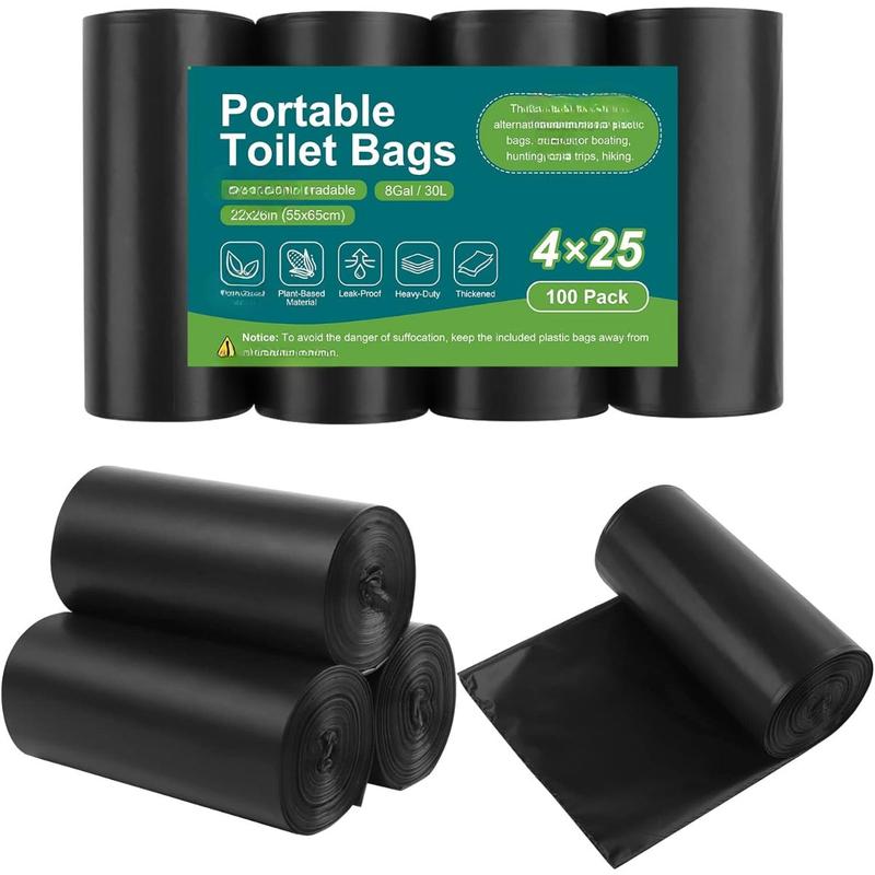 100 Portable Toilet Bags, Drawstring Biodegradable Camping Potty Bags 8 Gallon Waste Bags for 5-8 Gallon Bucket Toilet Adults Outdoor Camping Car