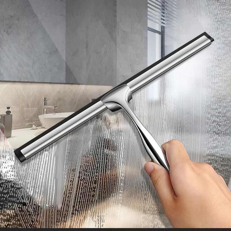 Stainless Steel Glass Cleaner, 1 Count Window Wiper with Holder & Screwdriver, Cleaning Squeegee, All-purpose Shower Squeegee for Shower Doors, Bathroom, Window and Car Glass