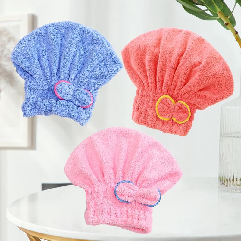 Bow Decor Hair Drying Towel, 3 Counts Soft Absorbent Hair Towel, Hair Drying Cap, Bathroom Supplies