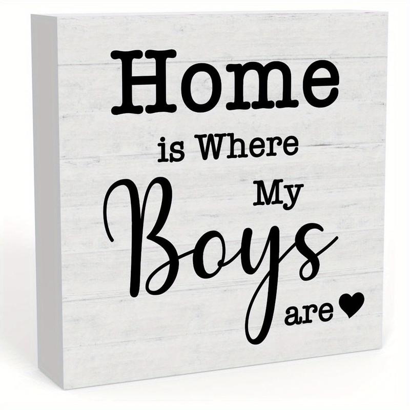 Home Is Where My Boys Are Letter Pattern Desktop Ornament, 1 Count Square Shape Foam Desktop Ornament, Tabletop  Decoration for Home Office Dormitory Living Room