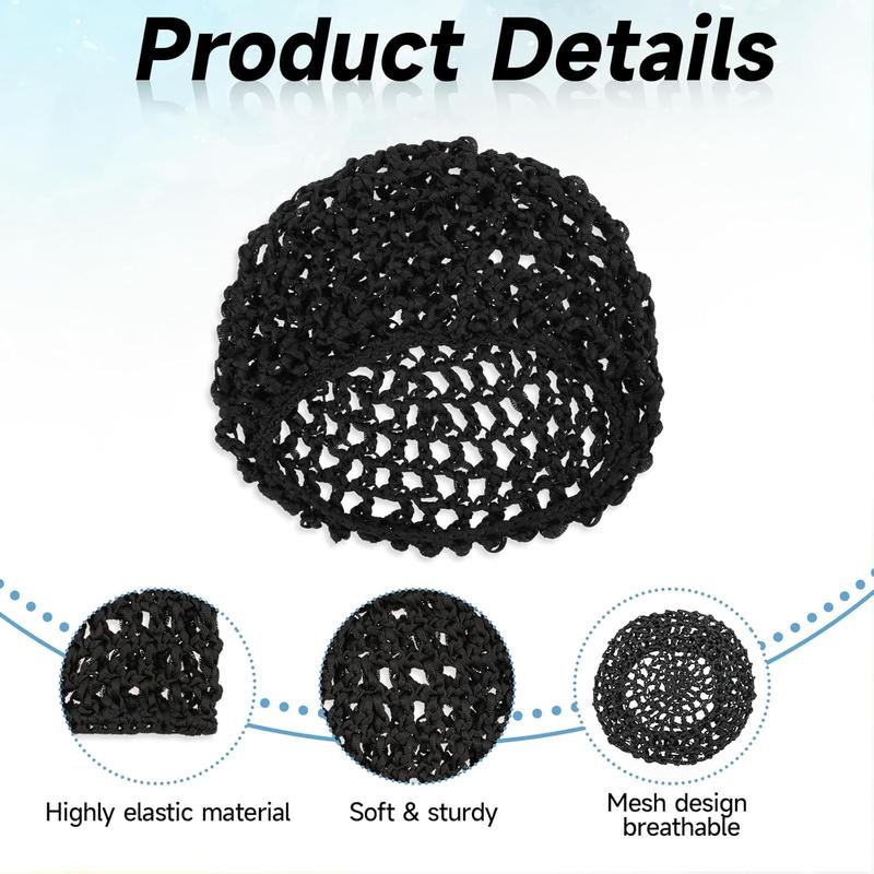 3count Crochet Hair Net, Hair Wrap Net, Mesh Wrapping Hair Nets Cap Soft Reusable Crocheted Sleep Cap for Women, Hair Wrap for Sleep Hair Silk Tidy (Black)