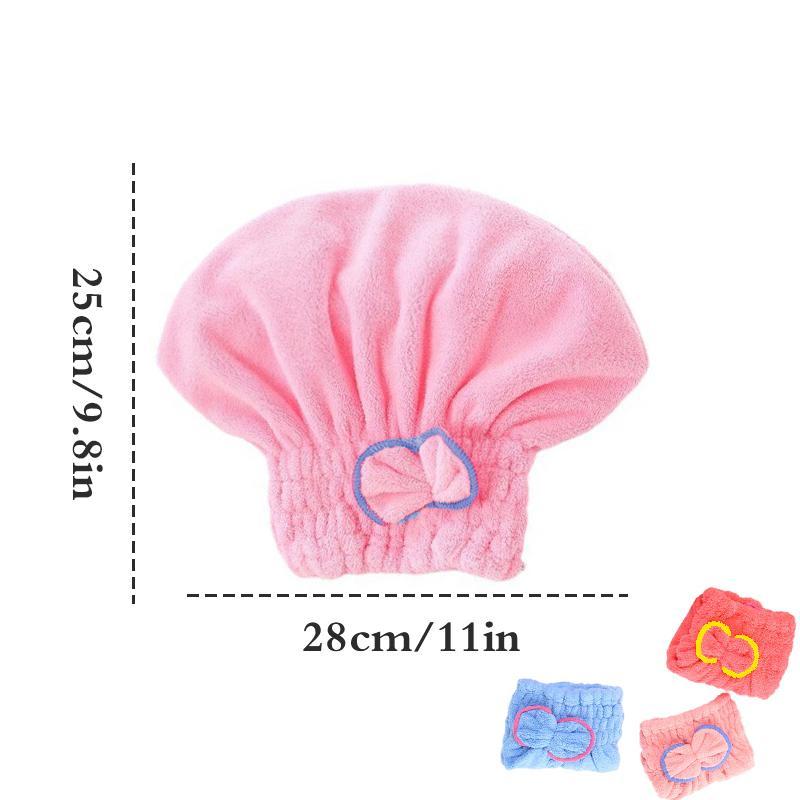 Bow Decor Hair Drying Towel, 3 Counts Soft Absorbent Hair Towel, Hair Drying Cap, Bathroom Supplies