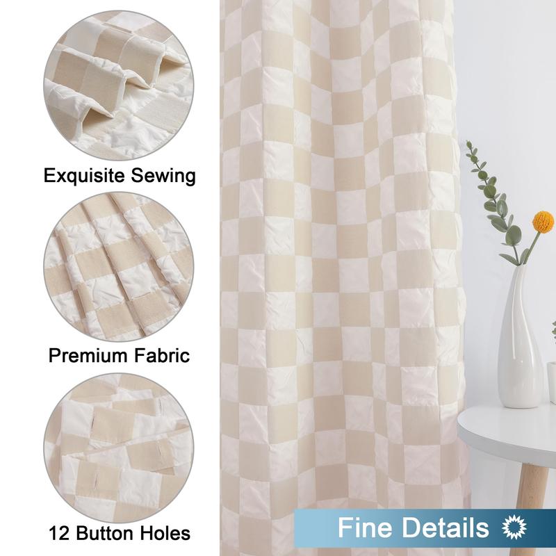 3D Embossed Fabric Shower Curtain, White and Taupe Checkered Shower Curtain for Bathroom, Country Farmhouse Checkboard Shower Curtain, Machine Washable Bath Shower Curtain, 72Wx72L