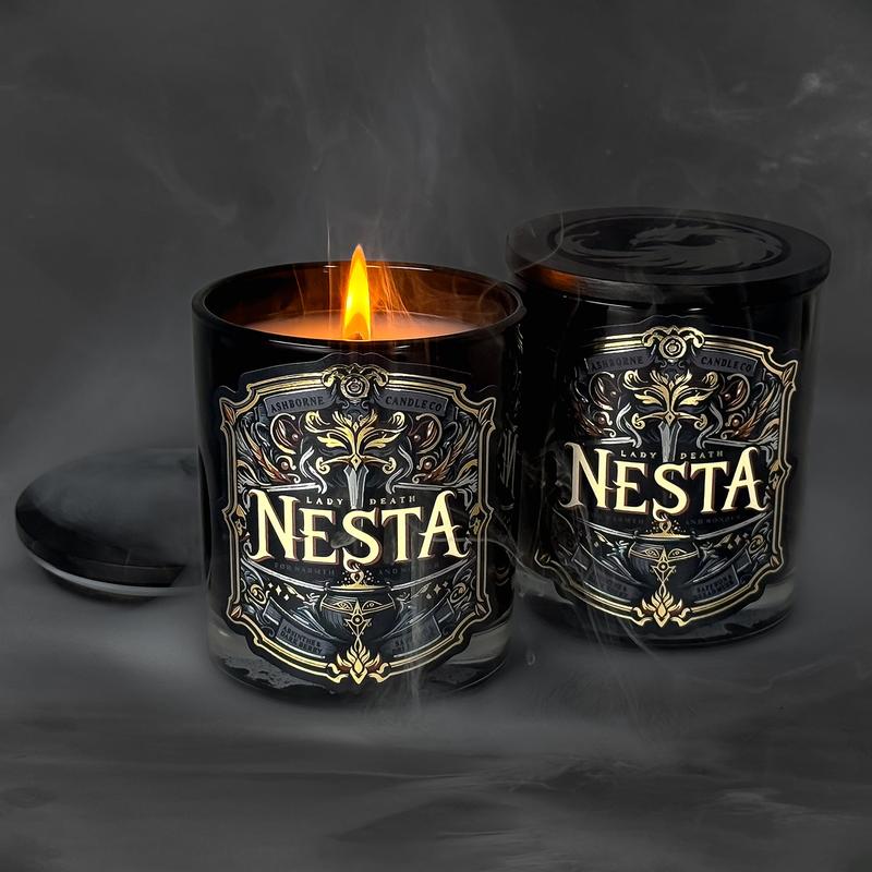 Nesta - ACOTAR inspired 8oz Scented Candle - Absinthe, Dark Berry, Saffron, Dread Musk - Natural Coconut Wax - 35 h Burn Time - Premium Foil Label