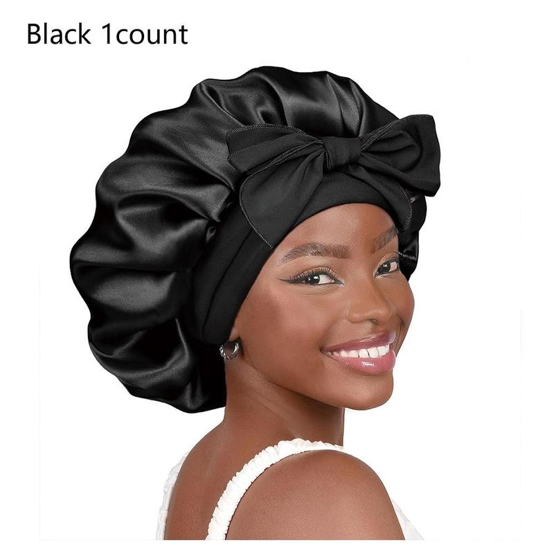 Satin Bonnet, 1 Count Double Layer Satin Lined Hair Bonnet with Bowknot Decor, Hair Care Accessories for Bathroom Home Bedroom Travel Dormitory Salon Hotel