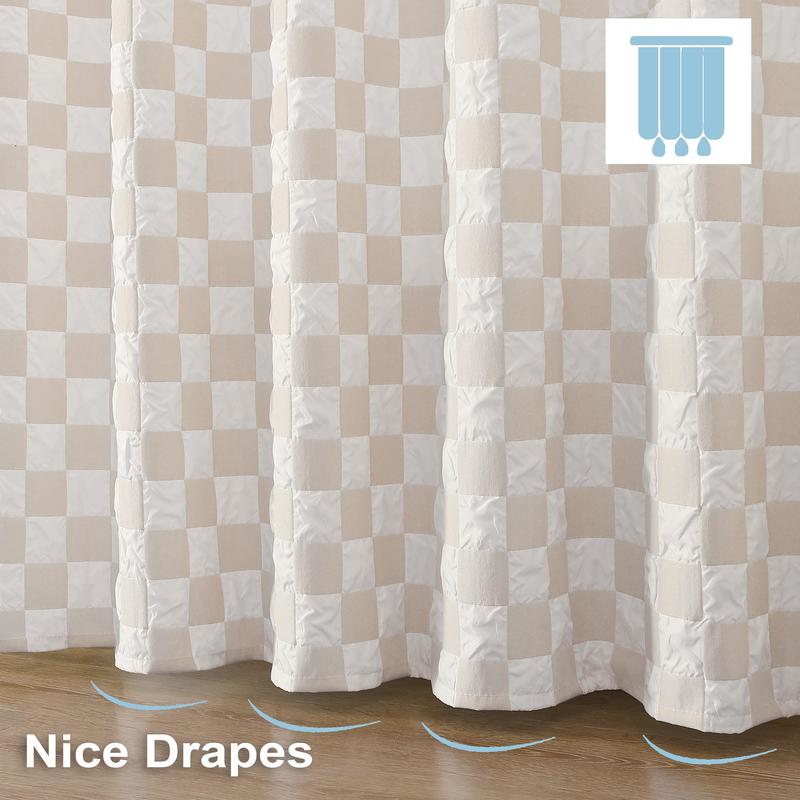 3D Embossed Fabric Shower Curtain, White and Taupe Checkered Shower Curtain for Bathroom, Country Farmhouse Checkboard Shower Curtain, Machine Washable Bath Shower Curtain, 72Wx72L