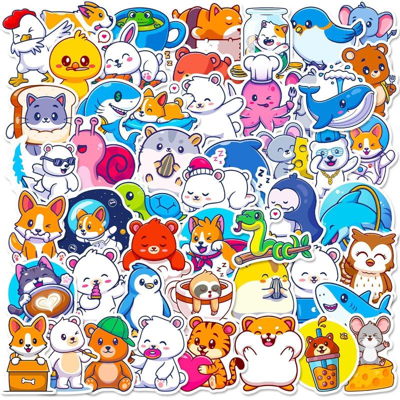 50pcs Cartoon Animal Series Graffiti Stickers for Waterproof Decorative Stickers, Waterproof Sticker Pack for Wall Water Bottle Skateboard Helmet Car Bike Luggage Laptop