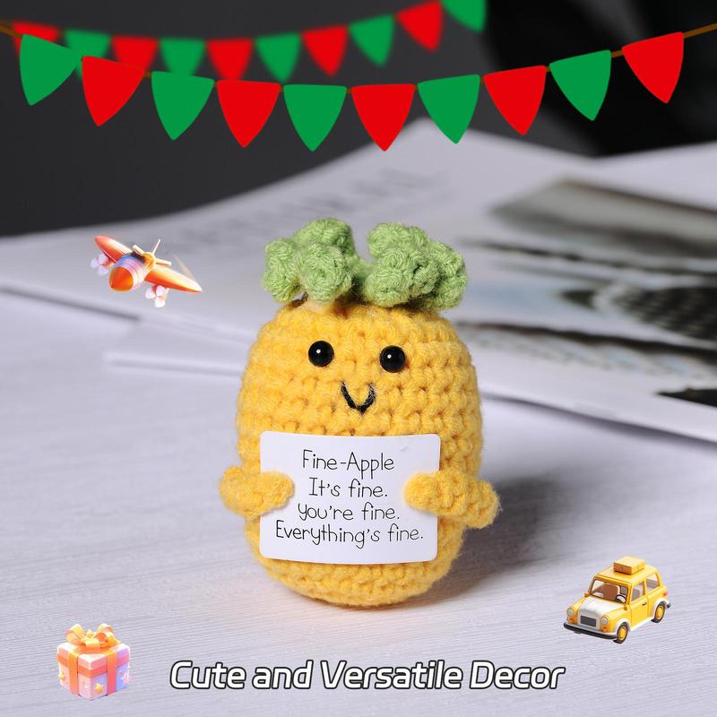 Cartoon Crochet Pineapple Ornament, Positive Pineapple, Cute Creative Crochet Pineapple Inspirational Cheer Up Decoration, Home Decor for Living Room Bedroom Office