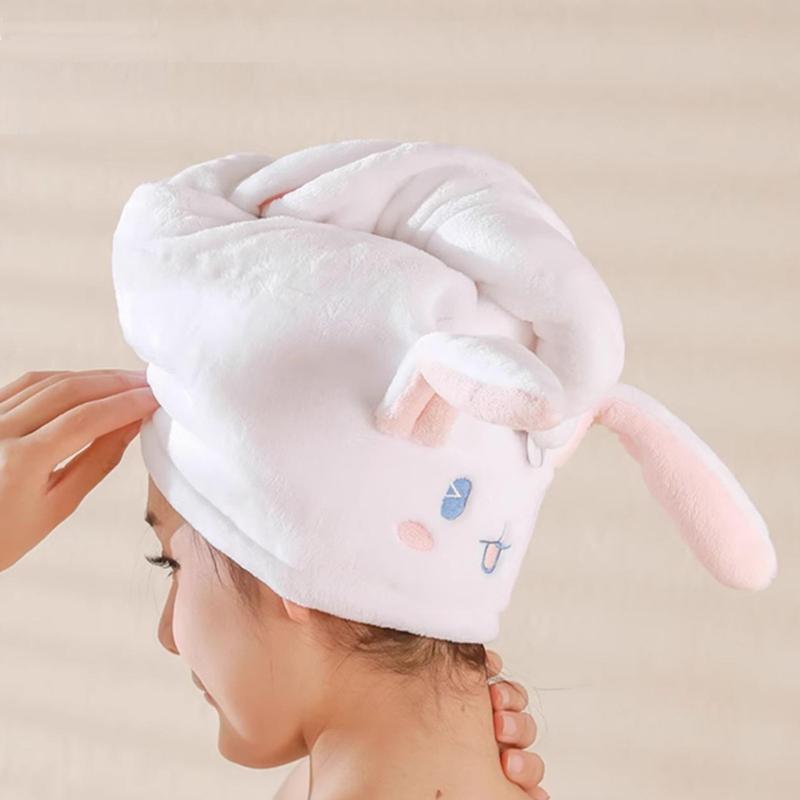 Cute Rabbit Design Hair Drying Towel, 1 Count Reusable Absorbent Hair Towel Wrap, Hair Drying Cap for Women & Girls