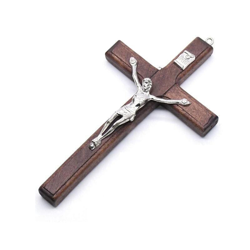 Catholic Crucifix Wall Cross 3 Pack, Small Wooden Cross with Jesus for Home Decor, 4.7 inches