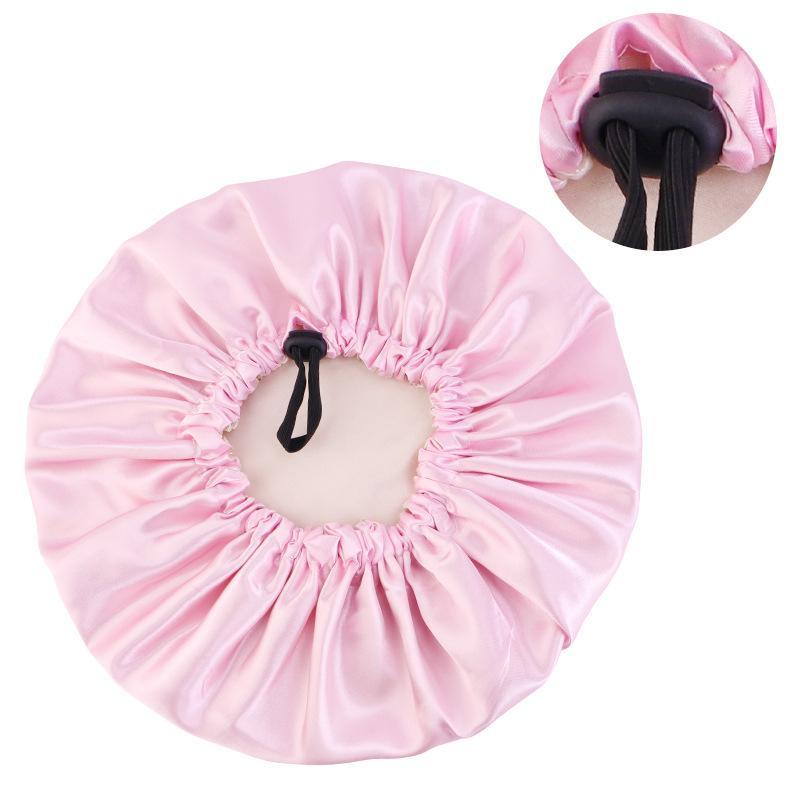 Double-layer Flat Buckle Adjustable Satin Sleeping Cap, 1 Count Solid Color Shower Cap, Hair Care Cap For Women & Men