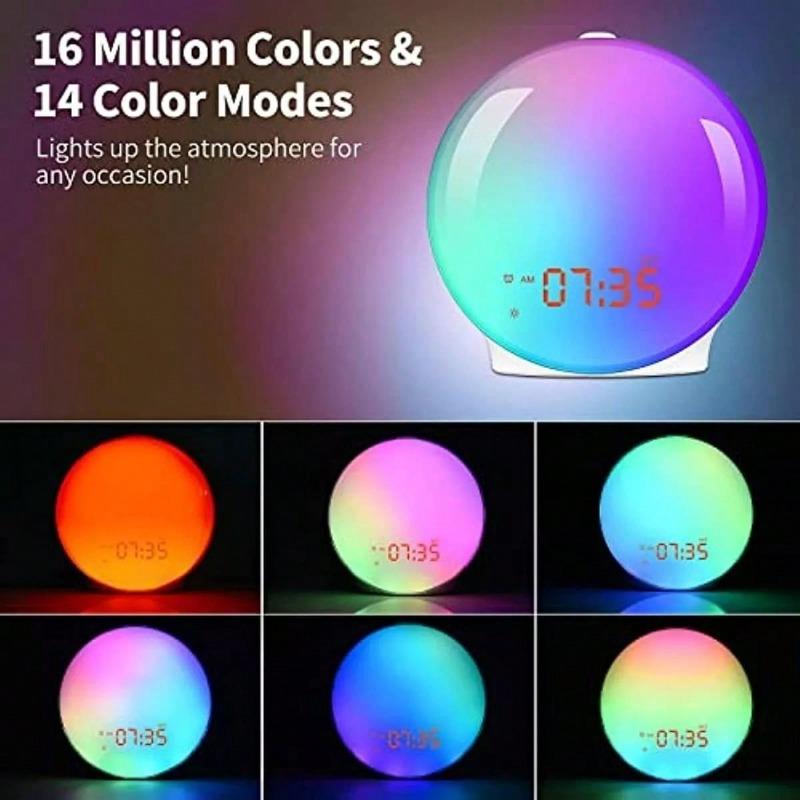 Wake Up Light Sunrise Alarm Clock For People, Heavy Sleepers, Bedroom, With Sunrise Simulation, Sleep Aid, Dual Alarms, FM Radio, Snooze, Nightlight, Daylight, 14 Colors, 7 Natural Sounds, Ideal For Gift