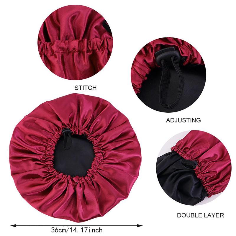 Double-layer Flat Buckle Adjustable Satin Sleeping Cap, 1 Count Solid Color Shower Cap, Hair Care Cap For Women & Men