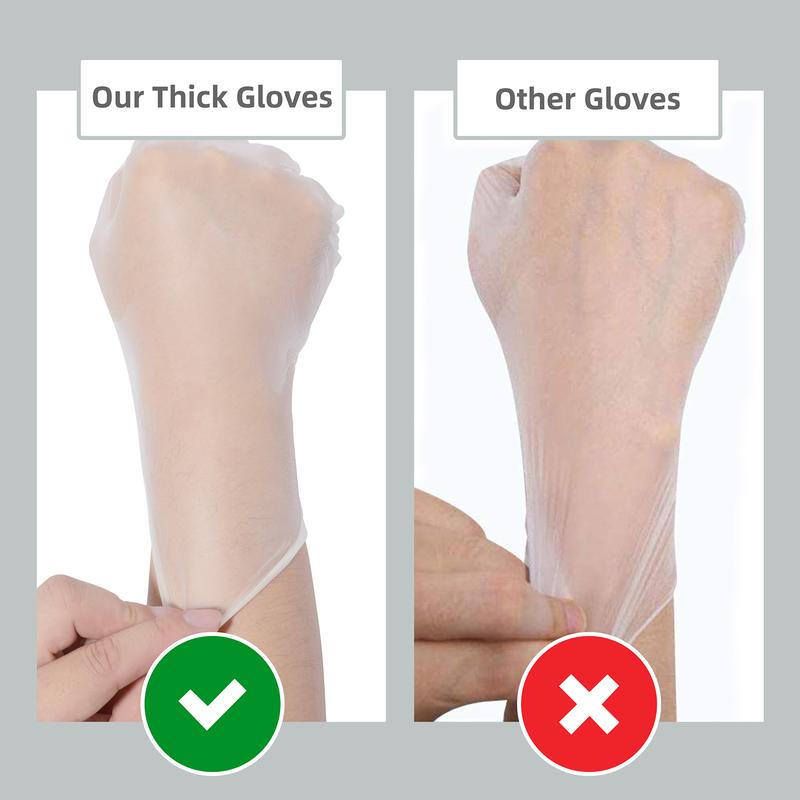 Squish Clear Vinyl Gloves, 4 Mil Thick Gloves for Kitchen Cooking and Cleaning,Size S M L XL 100 PCS Box - Powder-Free and Ambidextrous