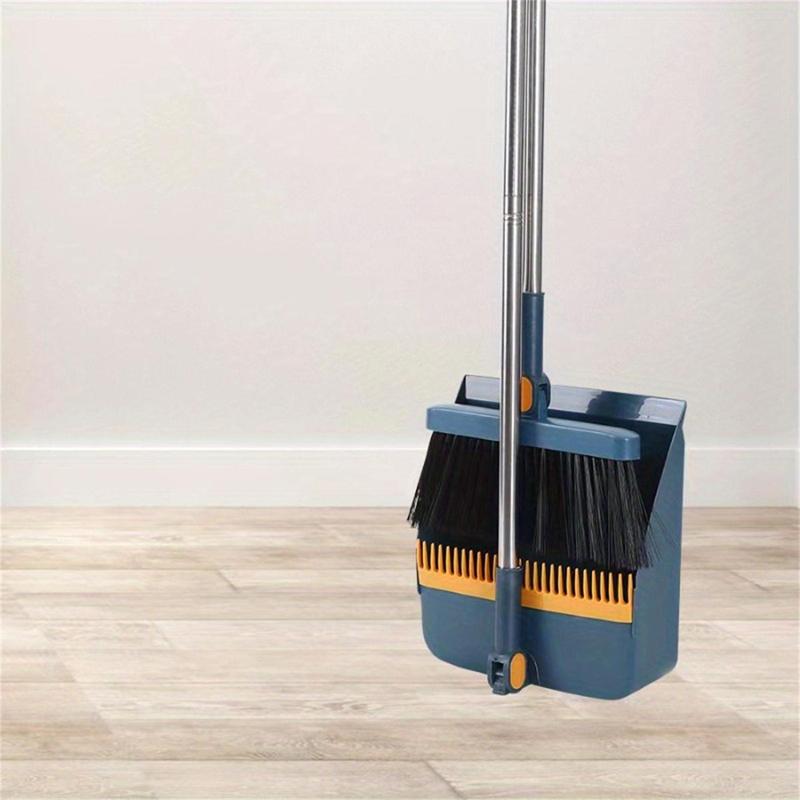 Broom & Dustpan Combo, 1 Set Stainless Steel Durable Long Handle Floor Cleaning Broom & Dustpan, Foldable Household Cleaning Tool