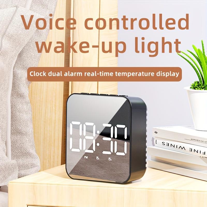 LED Alarm Clock, 1 Count Plug-in Dual-use Digital Clock, Voice Controlled Temperature Clock, Desktop Clock for Home Office Decor