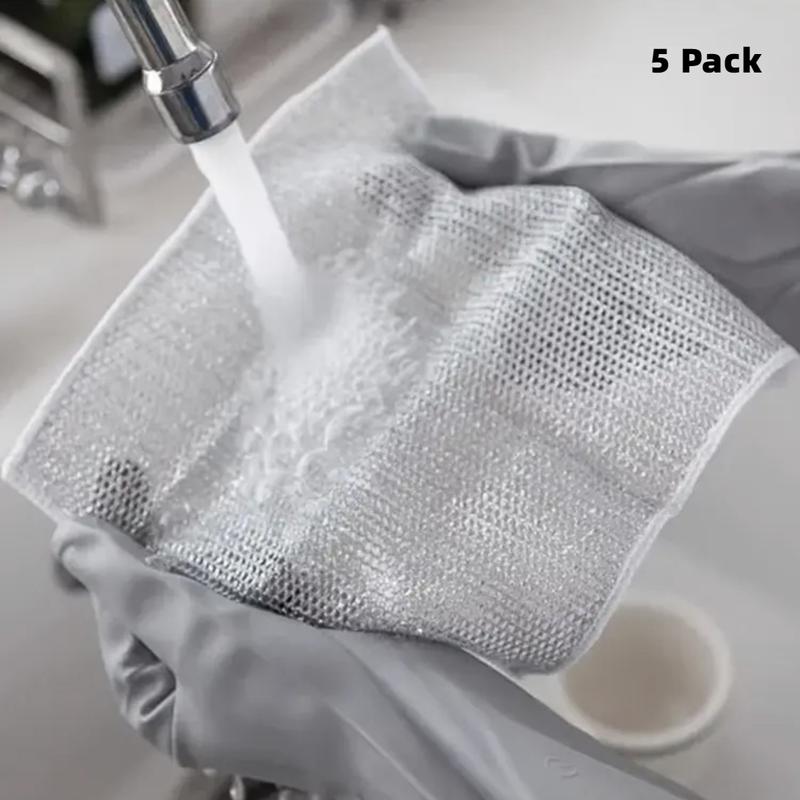 Double-Layer Cleaning Cloth,Stainless Steel Rag,Multipurpose Dishcloth Wet and Dry Use, Pack of 5