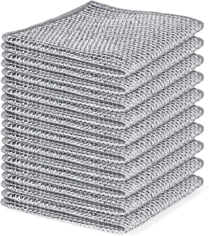 Non-Scratch Steel Wool Dishcloth - 10pcs Set, Multi-Use Kitchen Scrubbers, Durable Cleaning Pads for Wet & Dry Use Grey