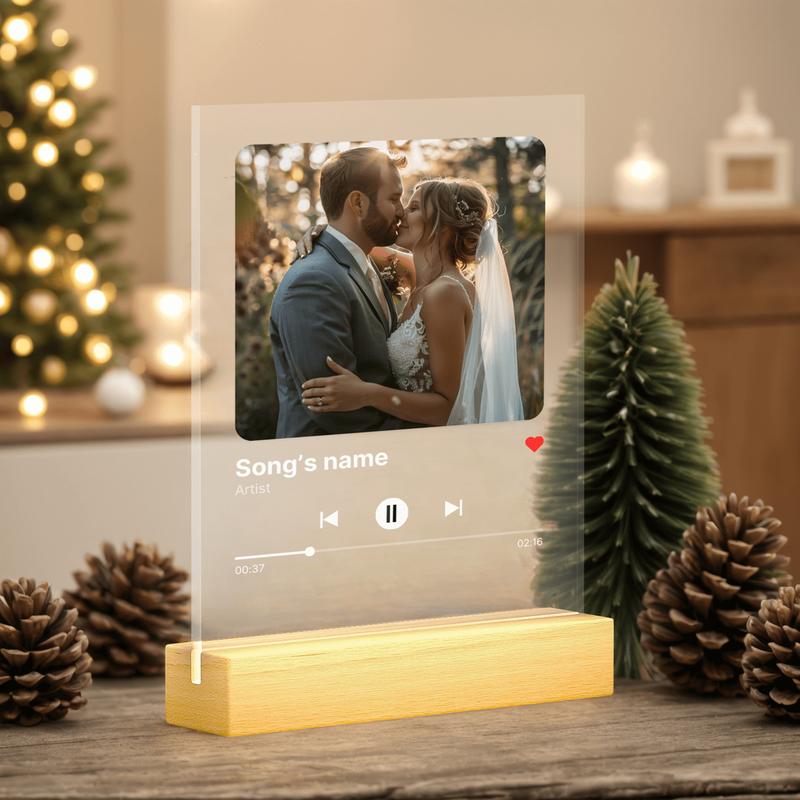 Custom Song Photo Plaque | Your Photo + Song Code + LED Wooden Base | Personalized Photo Frame, Best Gifts for Girlfriend Boyfriend Couple home decor