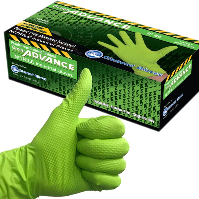 Diamond Heavy Duty 8mil Green Nitrile Disposable Gloves - Latex-Free & Powder-Free Cleaning Food Gloves Hand Household Kitchen 100-ct