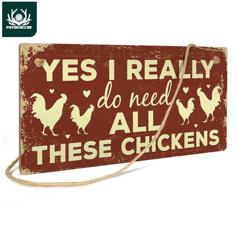 Rectangular Wooden Decorative Sign, 1 Count Chicken And Letter Pattern Hanging Plaque With Twine, Wall Hanging Decor For Home Front Door Farmhouse Garden