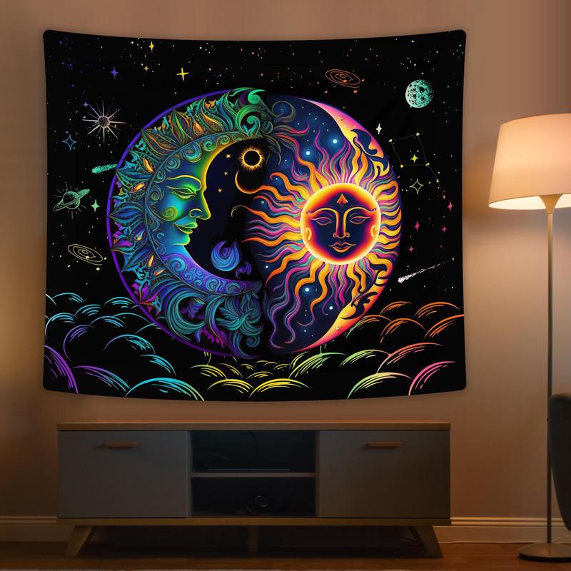 Moon & Sun Pattern Tapestry, Modern Wall Hanging, Hanging Tapestry, Wall Art Decor for Home Living Room Bedroom