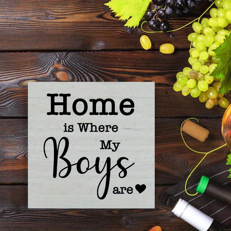 Home Is Where My Boys Are Letter Pattern Desktop Ornament, 1 Count Square Shape Foam Desktop Ornament, Tabletop  Decoration for Home Office Dormitory Living Room