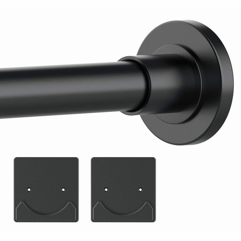 Black Rubber Stainless Shower Curtain Rod! Adjustable 30 - 80 Inch, Rust-proof Spring, No Drilling