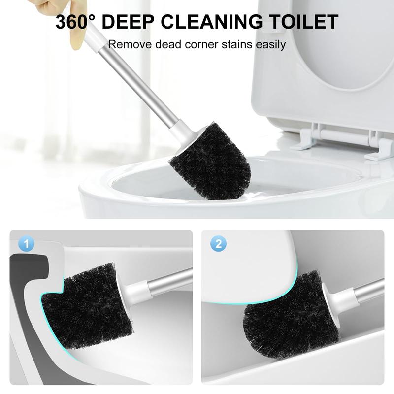 Toilet Brush and Holder, Automatic Bowl Brushes for Bathroom Ventilated Cleaner Scrubber Cleaning, White-pp