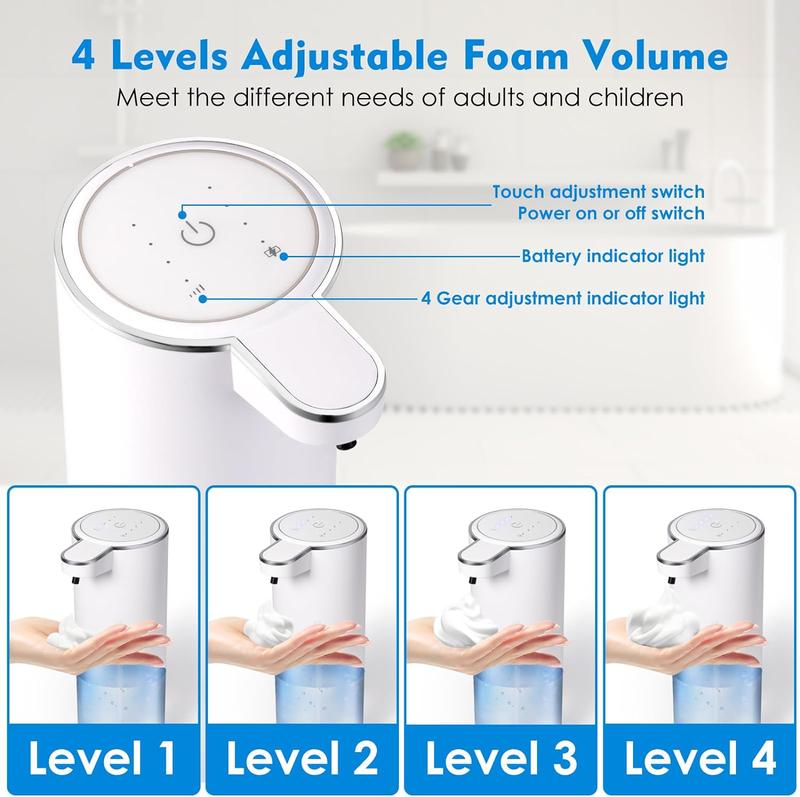 Automatic soap Dispenser touchless Kitchen Dish Automatic Liquid Soap Dispenser 4 Adjustable Soap Dispensing Levels Wall Mount for Bathroom Kitchen School Hotel, Liquid Hand Soap Dispenser Installation Rechargeable Waterproof bathroom washroom