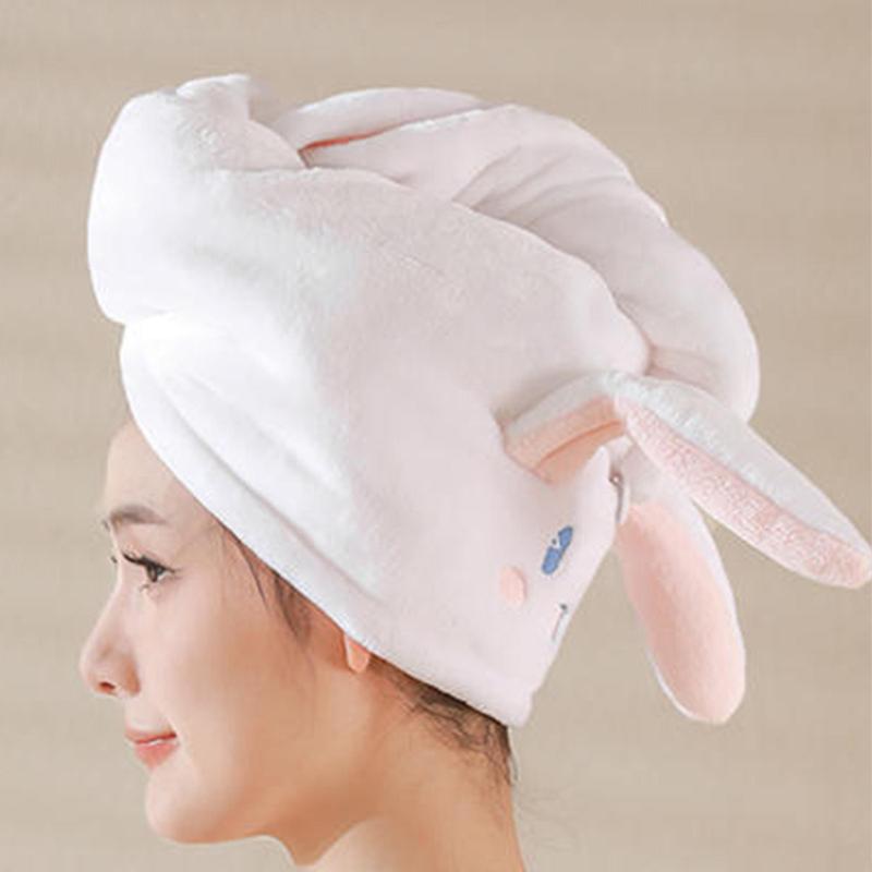 Cute Rabbit Design Hair Drying Towel, 1 Count Reusable Absorbent Hair Towel Wrap, Hair Drying Cap for Women & Girls