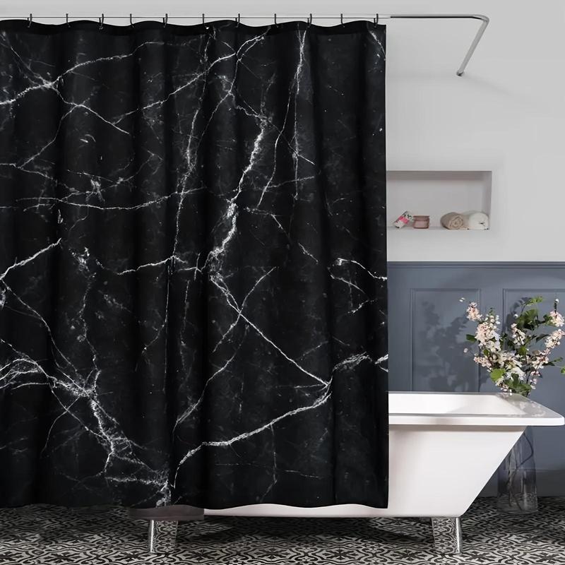 Marble Pattern Shower Curtain, 1 Count Waterproof Bathroom Decorative Curtain with 12 Hooks, Bathroom Accessories for Home Hotel Salon Dormitory