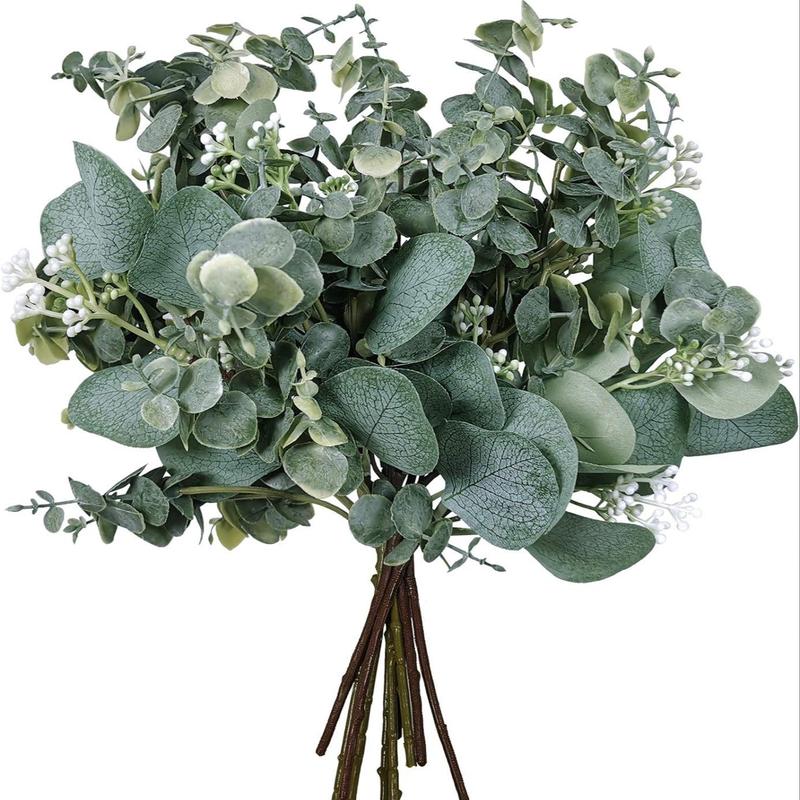 Mixed Eucalyptus Leaves Stems, 10pcs Home Decor Products Artificial Decorative Flowers & Plants, Faux Eucalyptus Leaves for Home & Wedding Party Farmhouse Decor, Home Decor Living Room