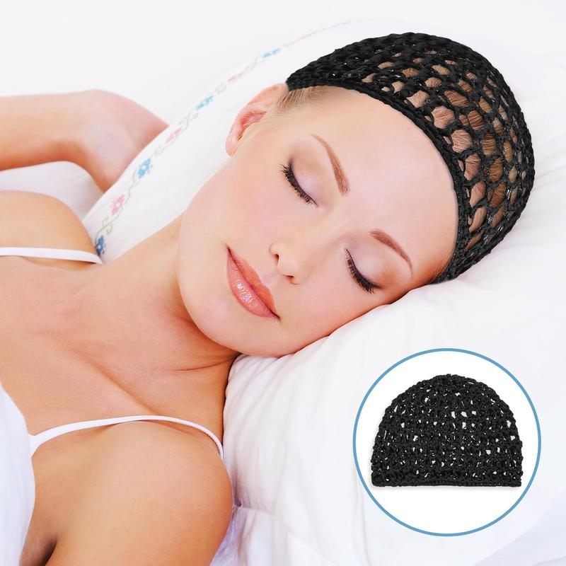 3count Crochet Hair Net, Hair Wrap Net, Mesh Wrapping Hair Nets Cap Soft Reusable Crocheted Sleep Cap for Women, Hair Wrap for Sleep Hair Silk Tidy (Black)