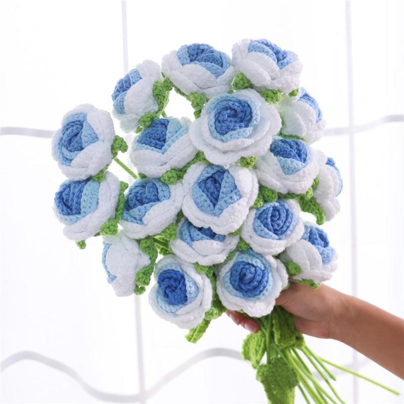 Artificial Flower without Vase, 18pcs Creative DIY Handwoven Knitted Faux Rose Flower, Decorative Flower for Home Decor, Faux Colored Roses Decorations