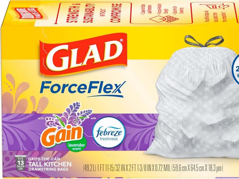 ForceFlex Tall Drawstring Garbage Bags, 13 Gallon, Mediterranean Lavender with Febreze Freshness, 40 Count - Odor Eliminating Trash Bags!