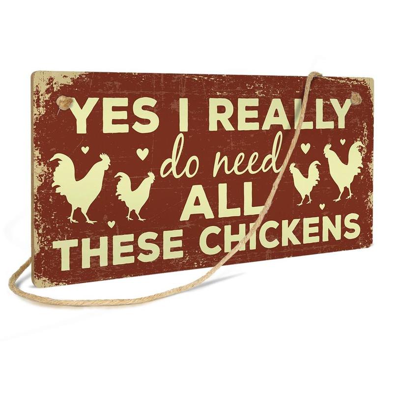 Rectangular Wooden Decorative Sign, 1 Count Chicken And Letter Pattern Hanging Plaque With Twine, Wall Hanging Decor For Home Front Door Farmhouse Garden