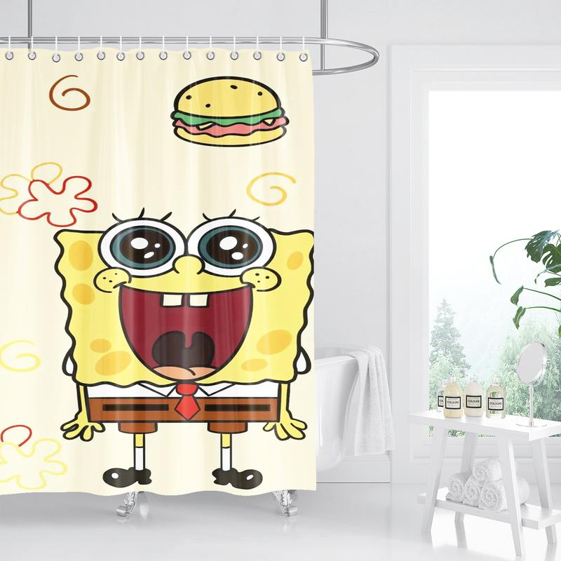 Spongebob Anime Shower Curtain Bathroom Accessories Decor Curtains for Living Room Cute and Funny