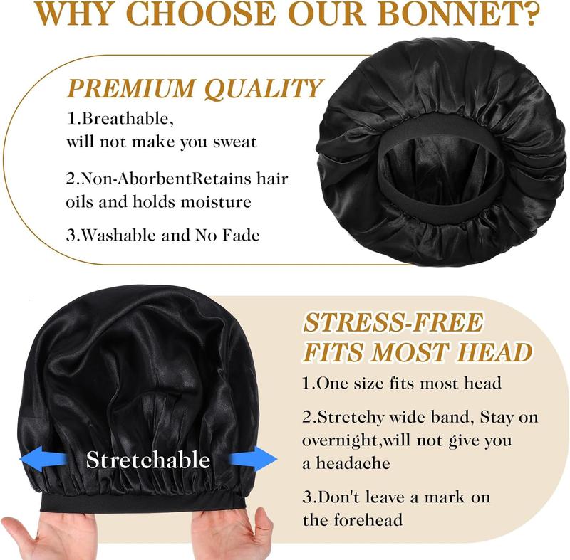 Bonnet for Men, Silk Single Layer Hair Bonnet for Sleeping, Night Wrap Sleep Cap with Adjustable Strap Reversible Sleep Cap Satin Bonnets for Women Men Curly Hair Black