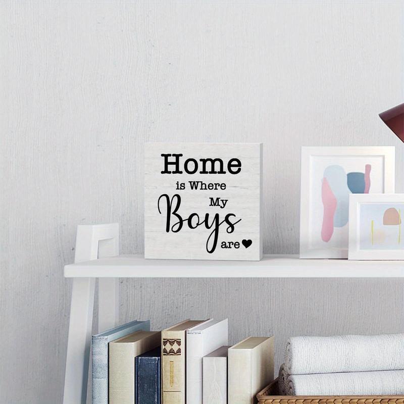 Home Is Where My Boys Are Letter Pattern Desktop Ornament, 1 Count Square Shape Foam Desktop Ornament, Tabletop  Decoration for Home Office Dormitory Living Room