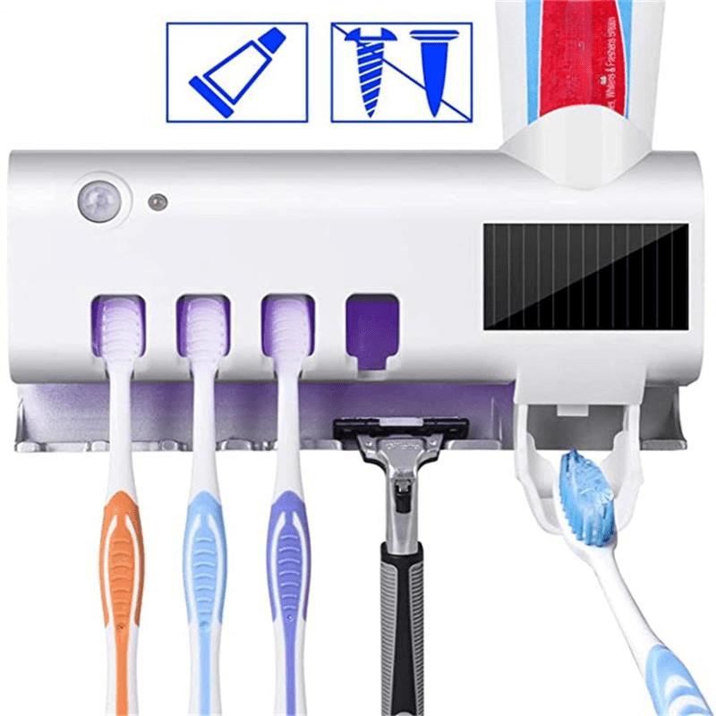 (Free shipping)  USB power supply - wall mounted 4-slot toothbrush intelligent toothpaste dispenser bathroom accessory, wall mounted toothbrush holder with toothbrush cleaning function, wall mounted toothbrush holder, toothbrush cleaning ra