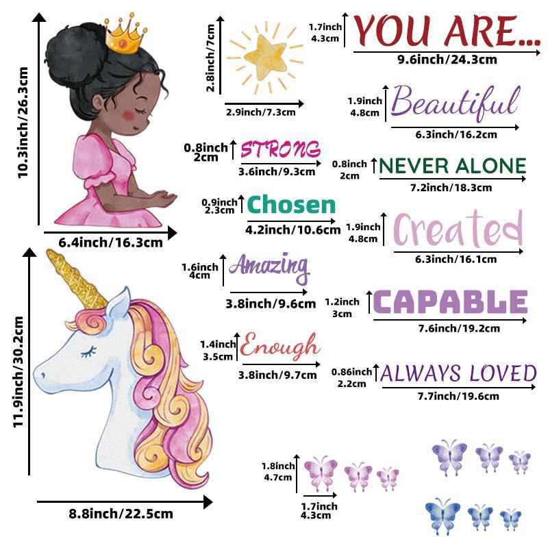 1 Set Cartoon Girl & Unicorn Pattern Wall Sticker, Slogan Graphic Creative Wall Decal, Wall Decorative Tiles Sticker for Home Bedroom Decoration, Cool Bedroom Accessories, Home Essentials