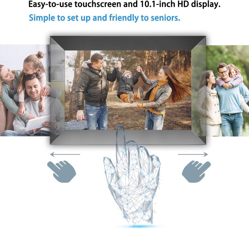 Frameo 10.1 Inch WiFi Digital Photo Frame with IPS Touch Screen HD Display, Easy to Send Picture and Video Remotely via APP from Anywhere, 16GB Large Storage, Auto Rotate, Slideshow, Wall Mountable