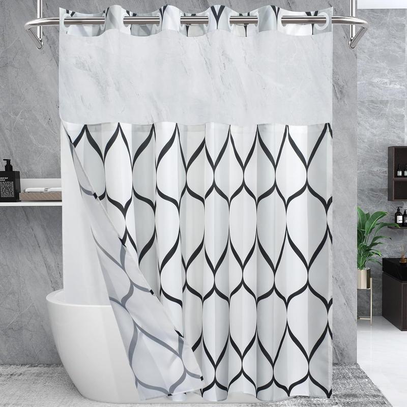 Double Layer Waterproof Shower Curtain Decoration, 1 Count Modern Geometric Pattern Bathroom Curtain with Removable Inner Lining, Bathroom Decor Supplies