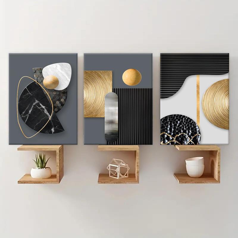 Wooden Framed Canvas Painting, 3 Counts Modern Abstract Canvas Wall Art, Wall Decor for Home Living Room Bedroom Office