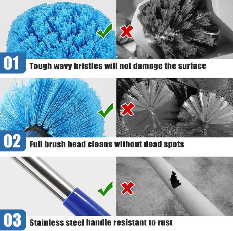 Cobweb Duster with Extension Pole, 8 FT Stiff Bristles Duster Head with Adjustable Stainless Steel Handle, Lightweight High Ceiling Brush Cleaner for Outdoor Indoor